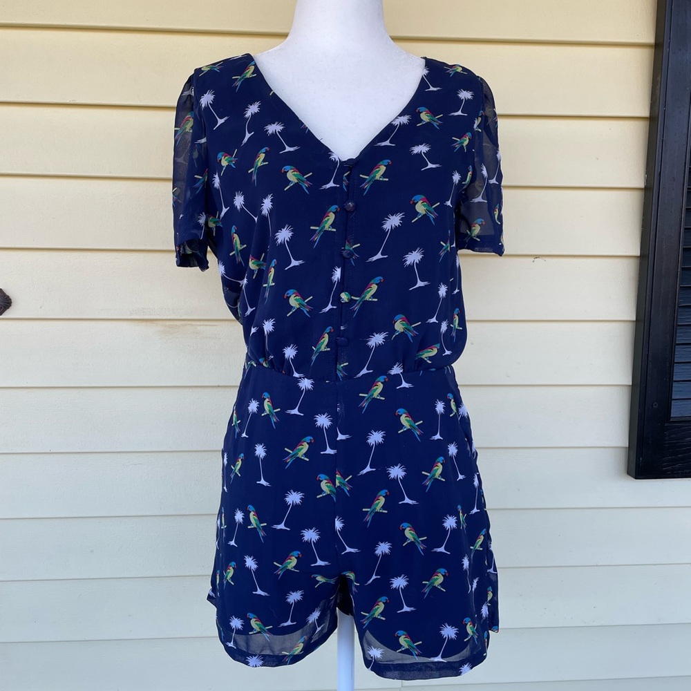 Navy blue patterned short romper